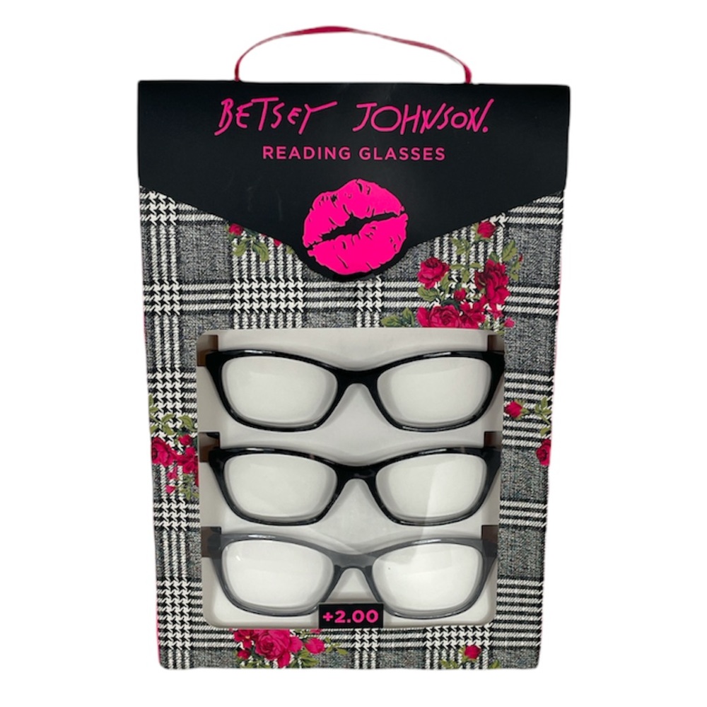 Betsey Johnson Reading Glasses, Black, Gray, Strength +2.00